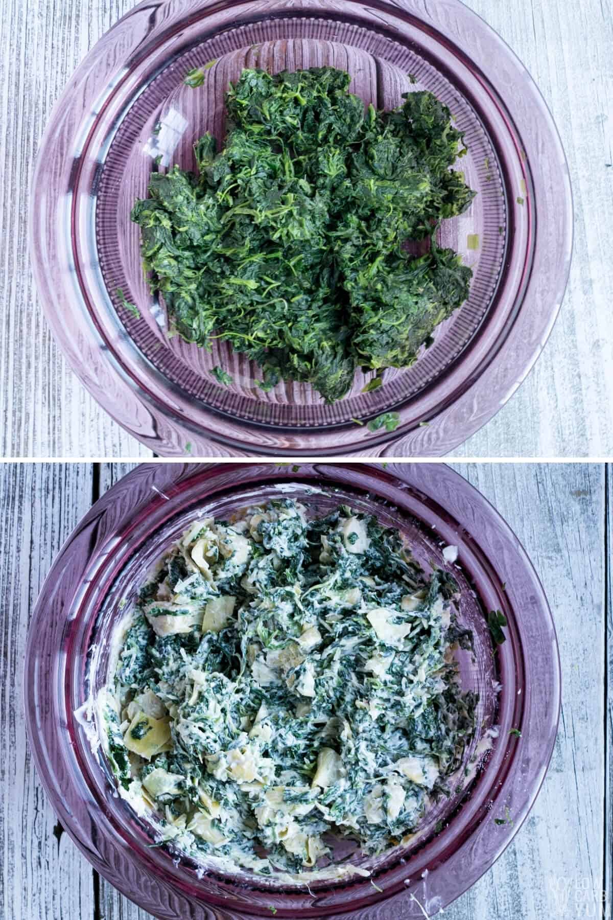 preparing spinach artichoke filling